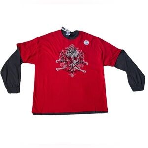 Red Graphic Men's Short Sleeve Shirt & Gray Long Sleeve Shirt Size 2XL